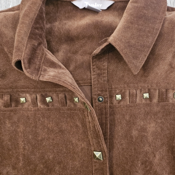 TANJAY Western Brown Corduroy Snap Button Shirt with Detail size L - Picture 12 of 13